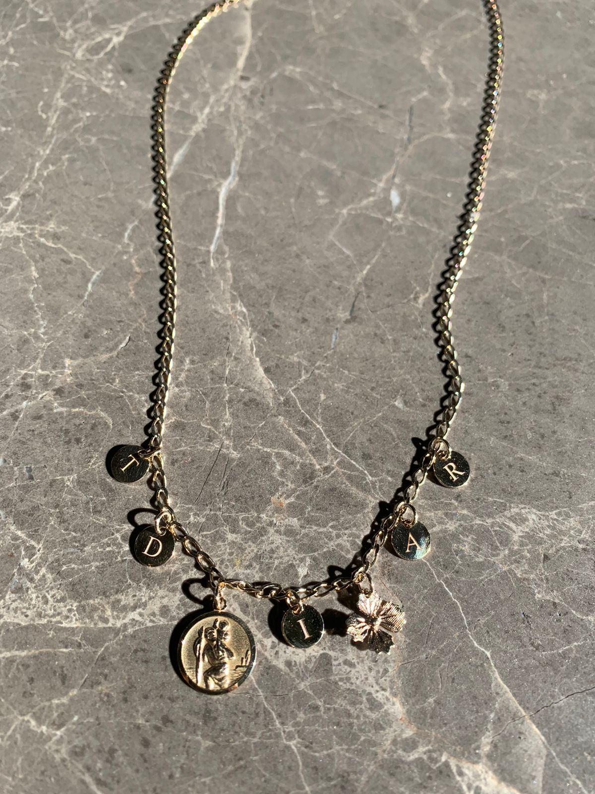 Custom gold pendant and disc necklace