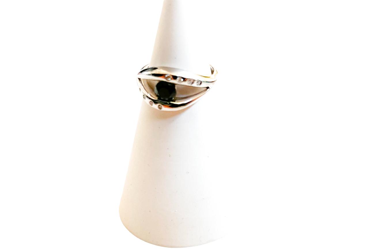 Black diamond evil eye ring