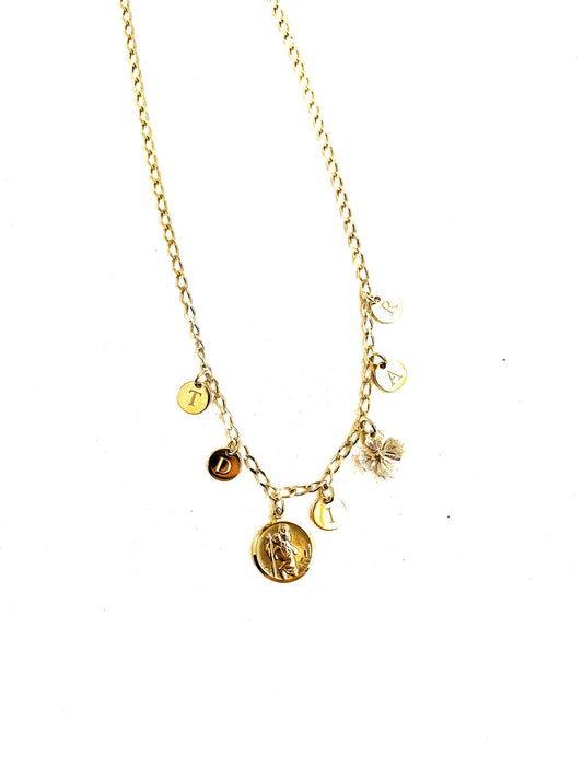 Custom gold pendant and disc necklace